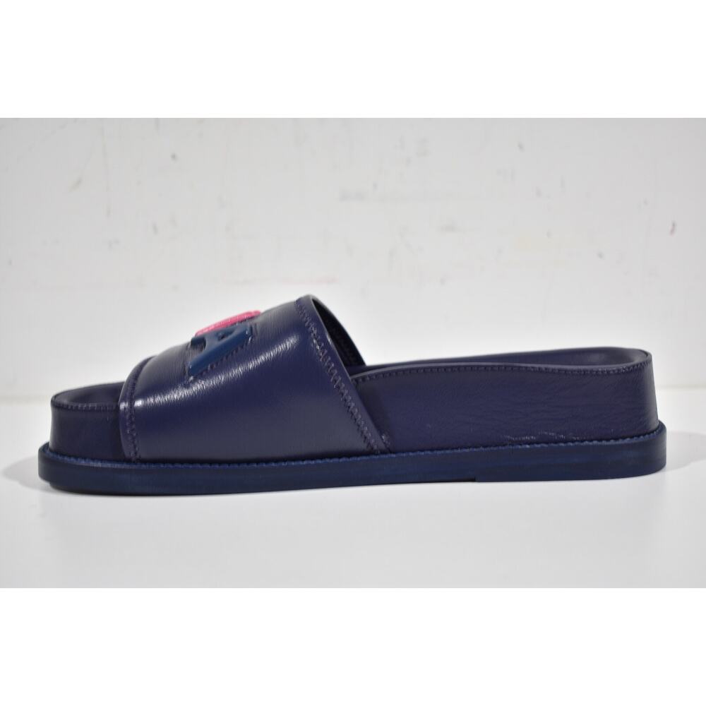 Chanel 22S Navy Blue Lambskin Multicolor CHANEL Letter Logo Flat Slide Sandal 37 - Picture 9 of 12